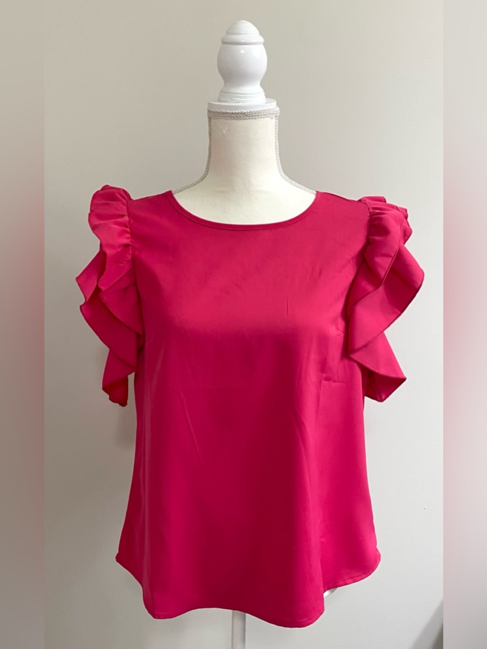 SHEIN Womens M Solid Pink Ruffle Sleeve Top Boho Summer Lightweight Preppy Fairy - Picture 3 of 16